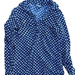 Splendid White Blue Polka Dot Long Sleeve Blouse